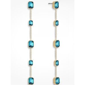 Ettika Baguette Crystal Linear Drop Earrings Aqua Crystal With 18k Gold Plating